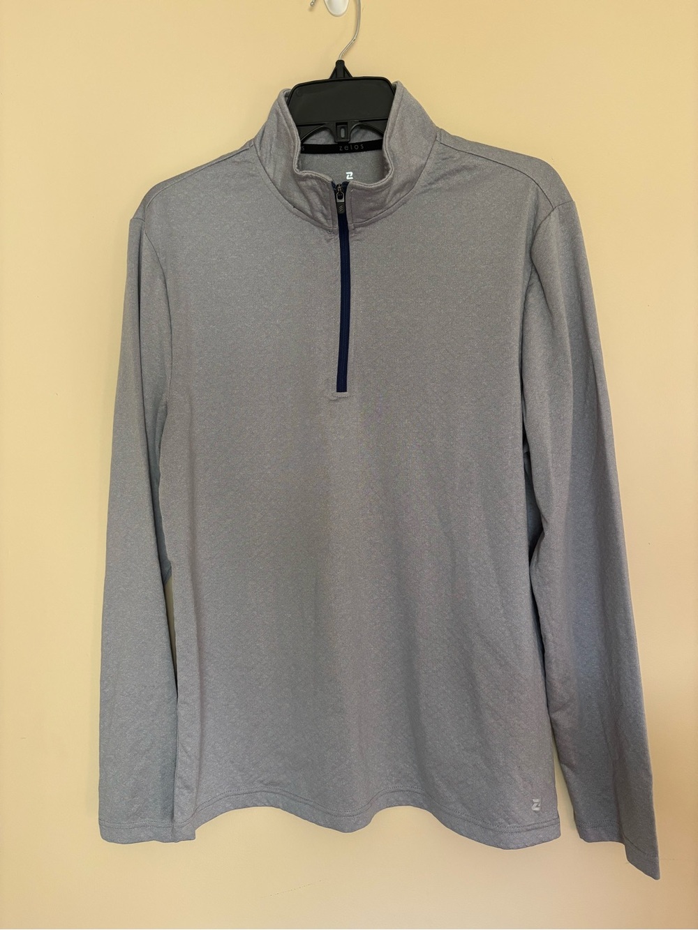 ZELOS Men's Gray Quarter-Zip Performance Pullover with Navy Trim